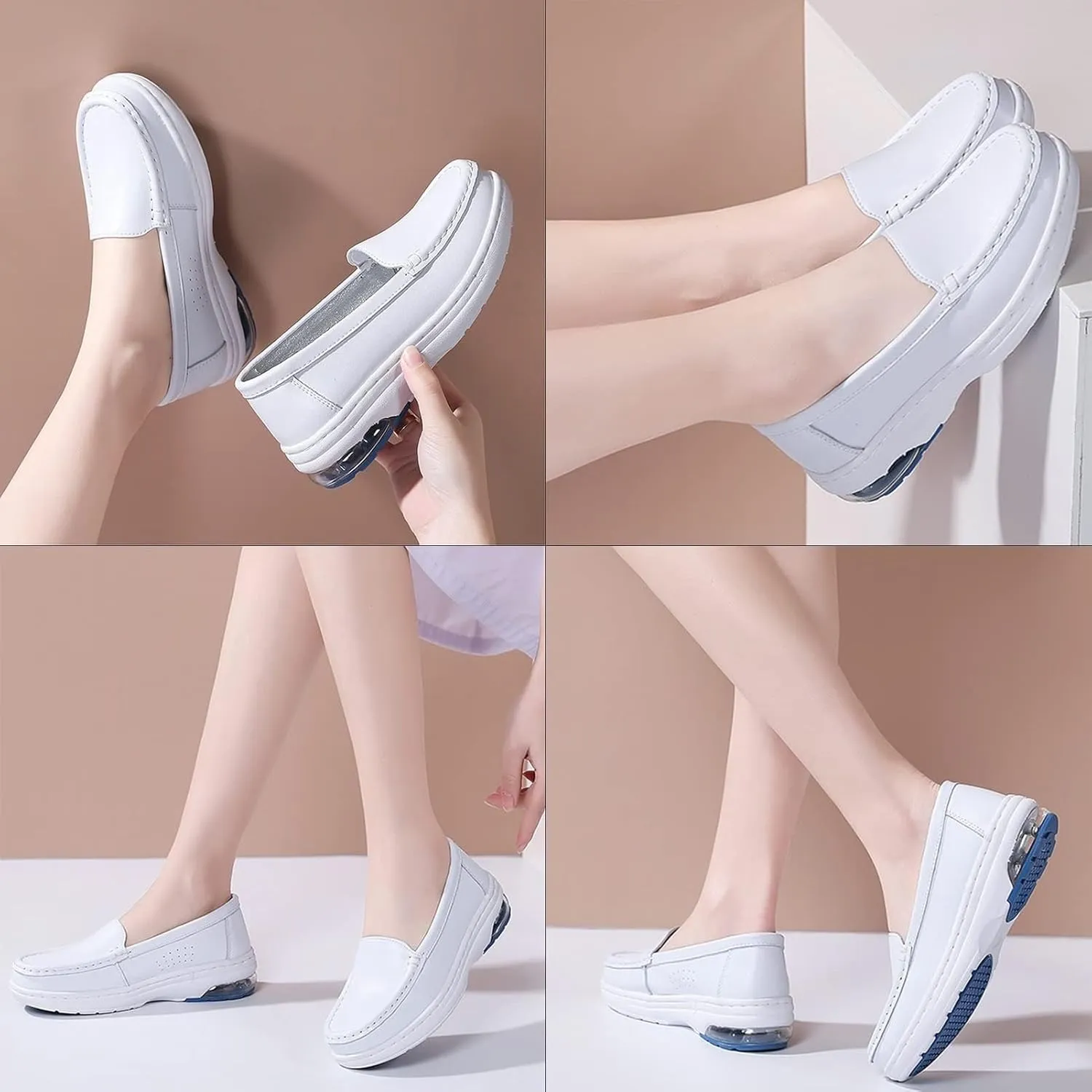 White Bunions Nursing Shoes Women,Breathable Mesh Loafers Work Shoes,Lightweight Non Slip Orthopedic Nurse Shoes for Women Food Service,with Arch Support