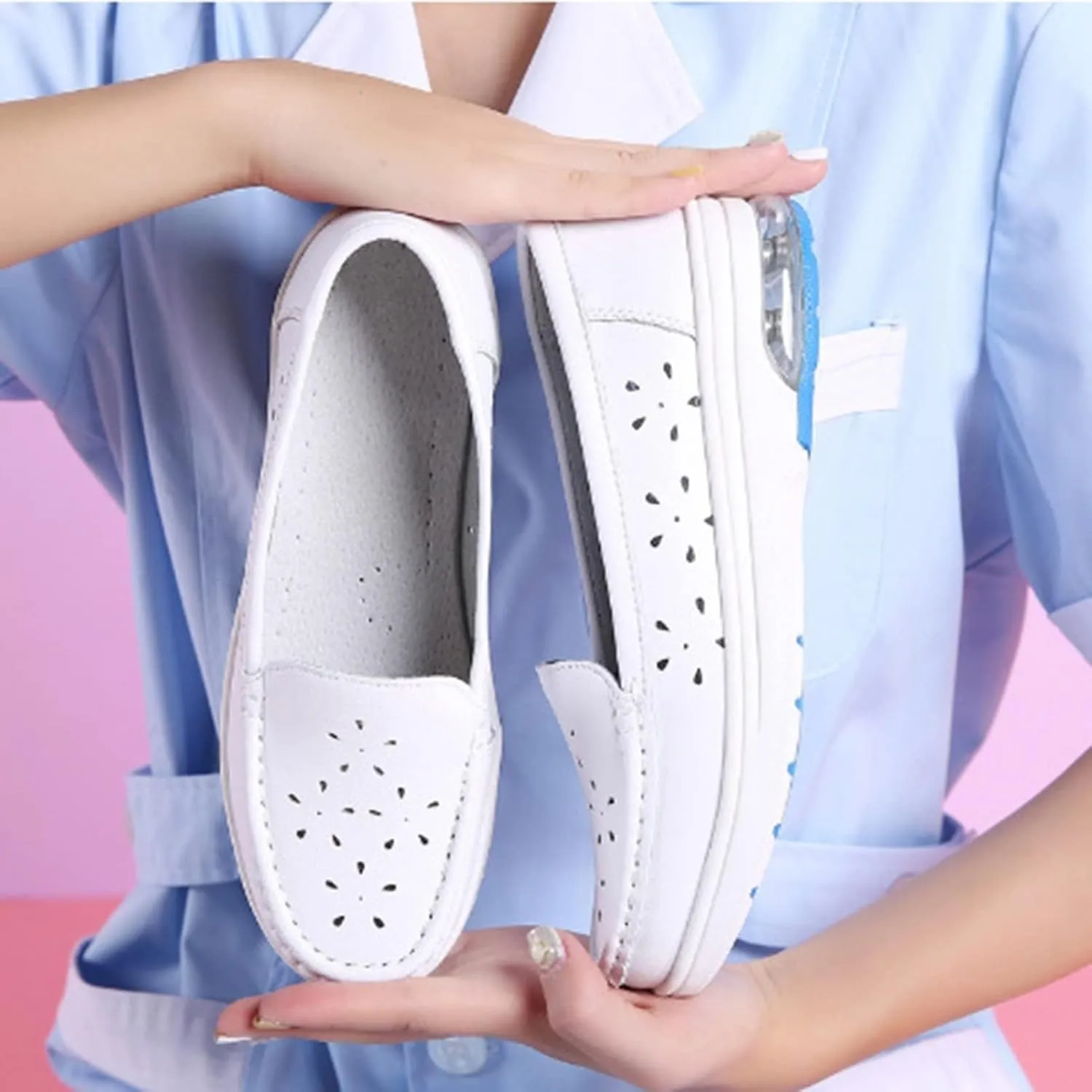 White Bunions Nursing Shoes Women,Breathable Mesh Loafers Work Shoes,Lightweight Non Slip Orthopedic Nurse Shoes for Women Food Service,with Arch Support