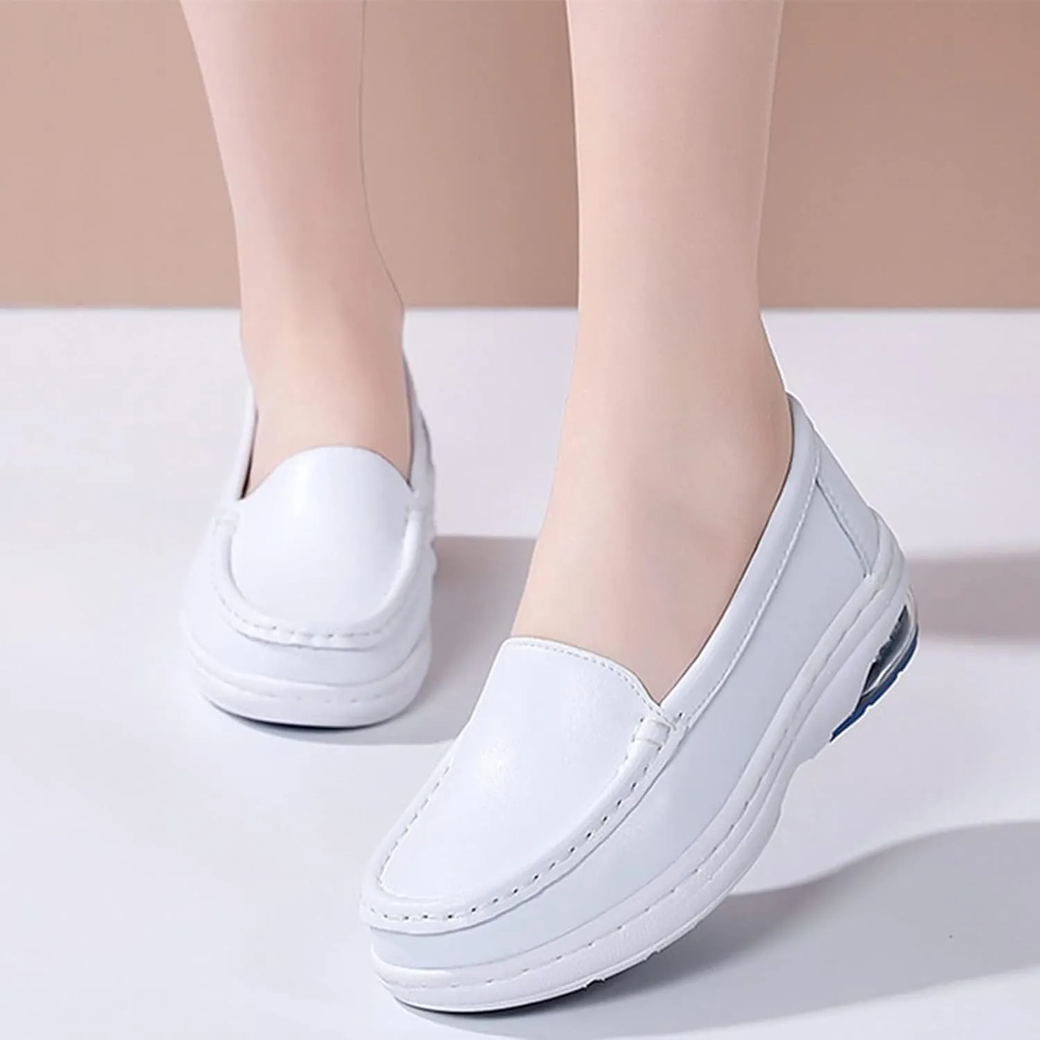 White Bunions Nursing Shoes Women,Breathable Mesh Loafers Work Shoes,Lightweight Non Slip Orthopedic Nurse Shoes for Women Food Service,with Arch Support
