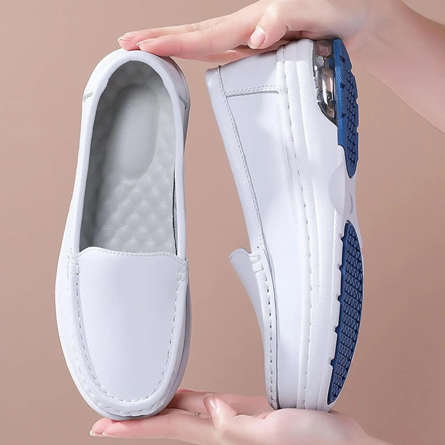 White Bunions Nursing Shoes Women,Breathable Mesh Loafers Work Shoes,Lightweight Non Slip Orthopedic Nurse Shoes for Women Food Service,with Arch Support