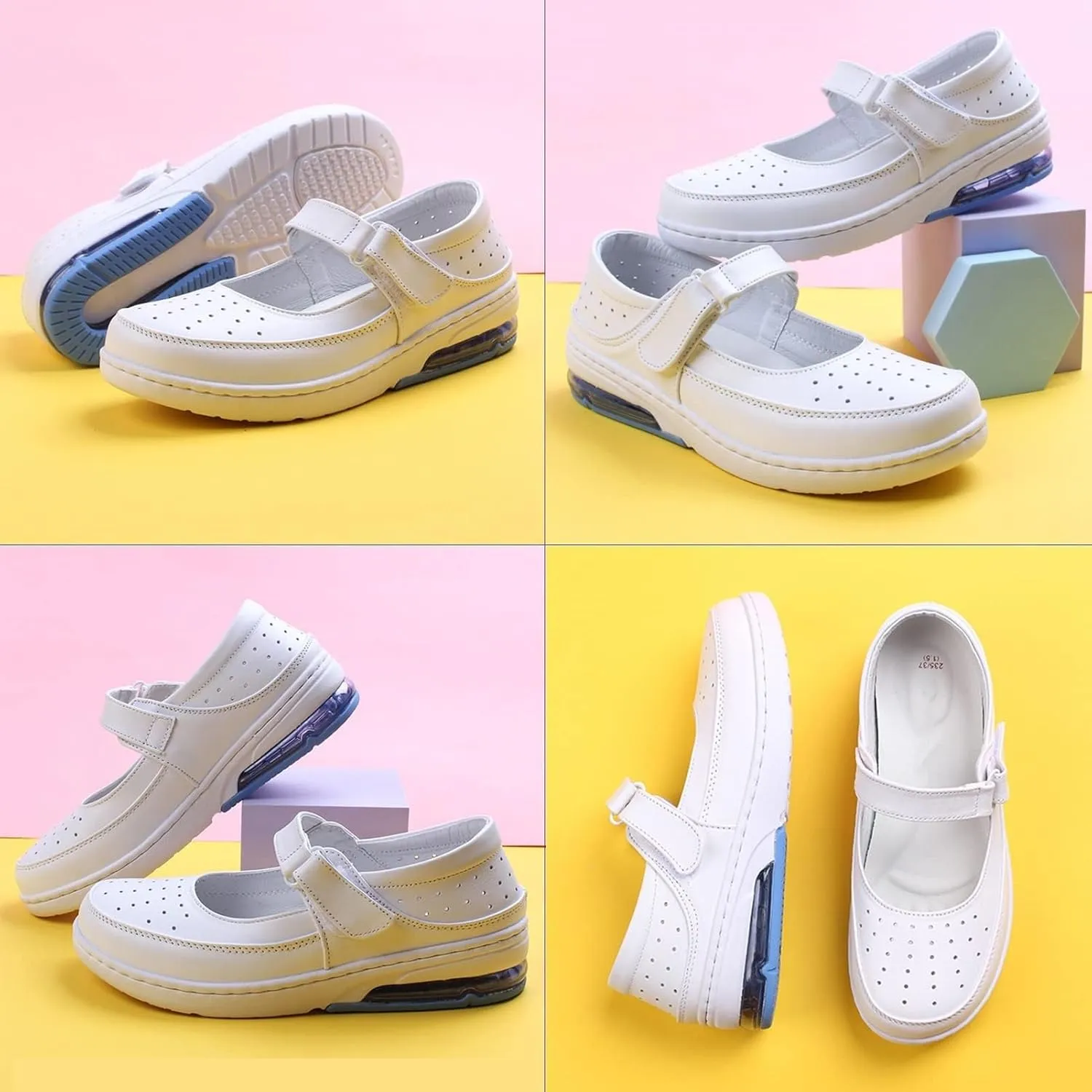 White Nursing Shoes Women,Breathable Mesh Mary Jane Food Service Chef Shoes,Comfortable Lightweight Slip Resistant Orthopedic Healthcare Nurse Shoes