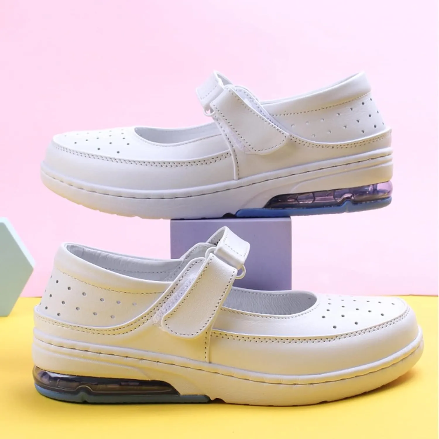 White Nursing Shoes Women,Breathable Mesh Mary Jane Food Service Chef Shoes,Comfortable Lightweight Slip Resistant Orthopedic Healthcare Nurse Shoes