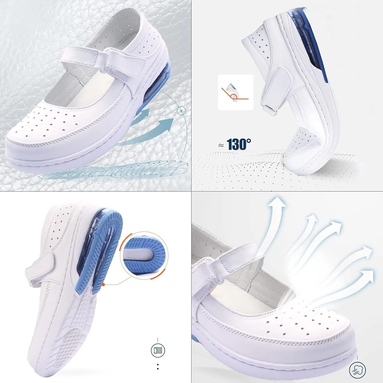 White Nursing Shoes Women,Breathable Mesh Mary Jane Food Service Chef Shoes,Comfortable Lightweight Slip Resistant Orthopedic Healthcare Nurse Shoes