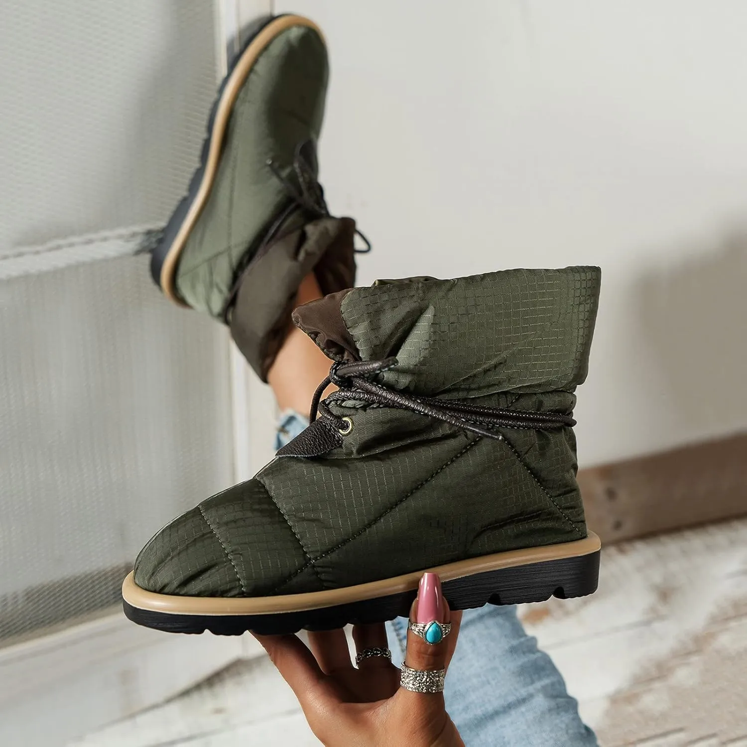 Winter Boots for Women Waterproof Snow Womens Winter Shoes Black Furry Boots for Women Non Slip Work Boots Women Short Winter Boots for Women Low Heel Prime of Day Deals Today 2024