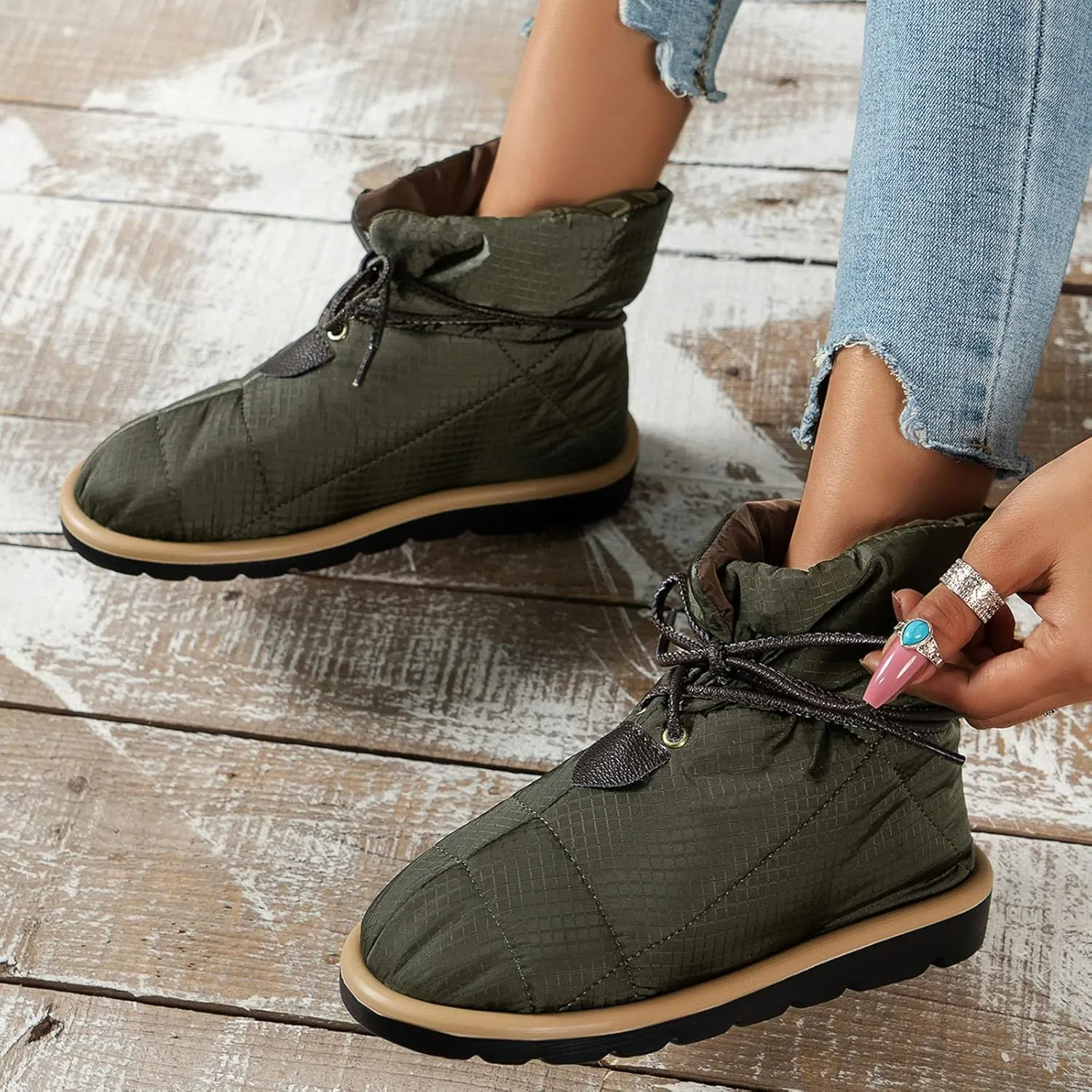 Winter Boots for Women Waterproof Snow Womens Winter Shoes Black Furry Boots for Women Non Slip Work Boots Women Short Winter Boots for Women Low Heel Prime of Day Deals Today 2024