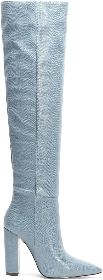 Women Block Heel Pointed Toe Dress Boots Knee High Vegan Leather Shoes Thigh High Chunky Heel Boot