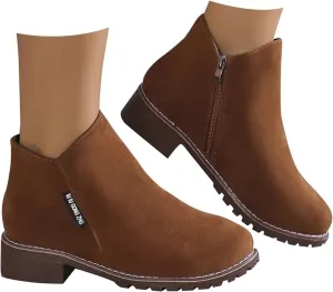 Women Casual Work Boots Chunky Heel Zipper Women Boots Comfortable Round Toe Ankle Comfortable Slip-On Lightweight