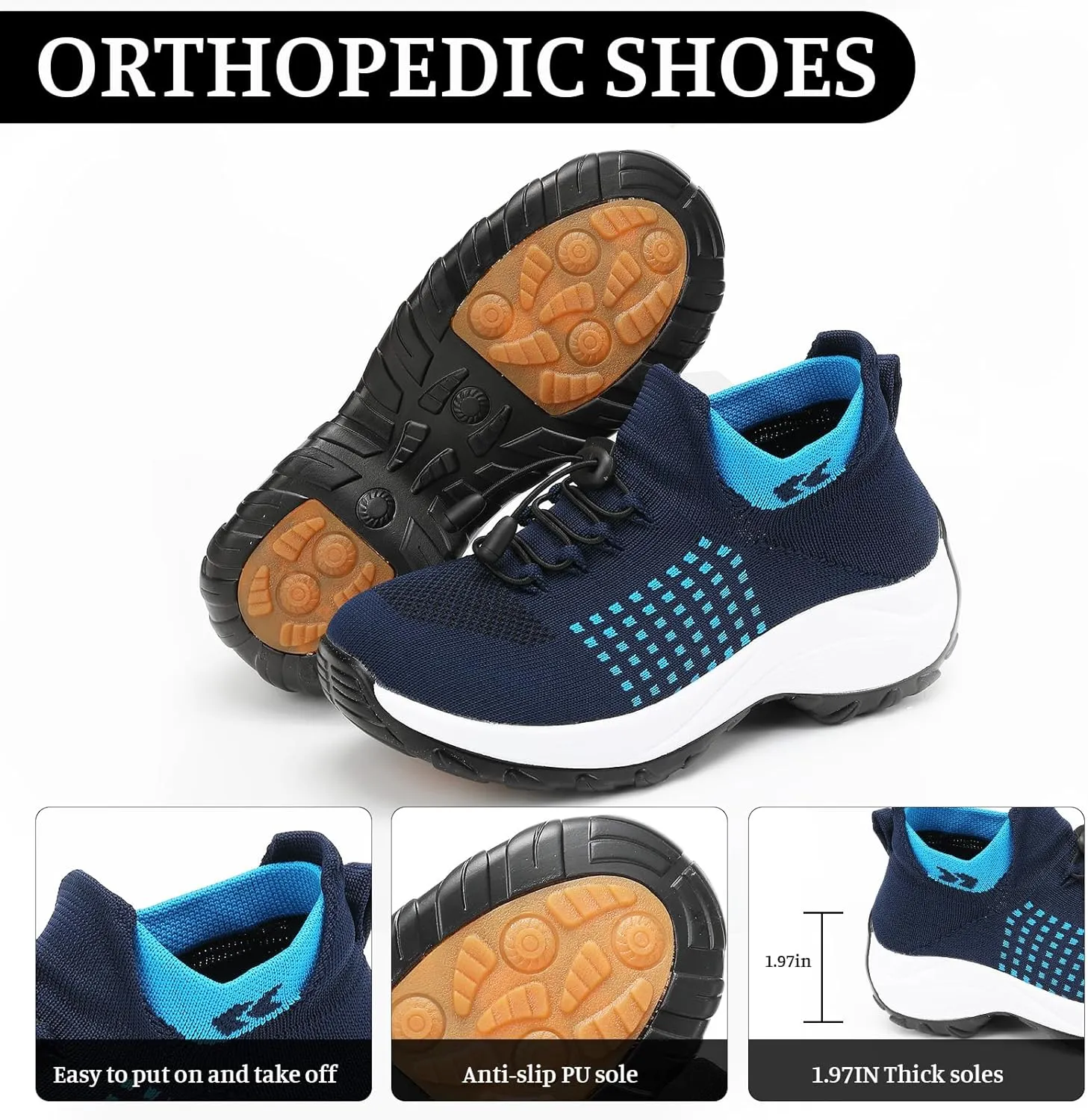 Women Orthopedic Sneakers Slip On for Walking, Breathable Comfortable, Thick Bottom Air Cushion, Non Slip for Gym, Casual Ladies Athletic Shoe
