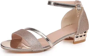 Women Square Toe Heels Open Toe Strappy Ankle Strap Chunky Heel Sandals Party Dress Shoes