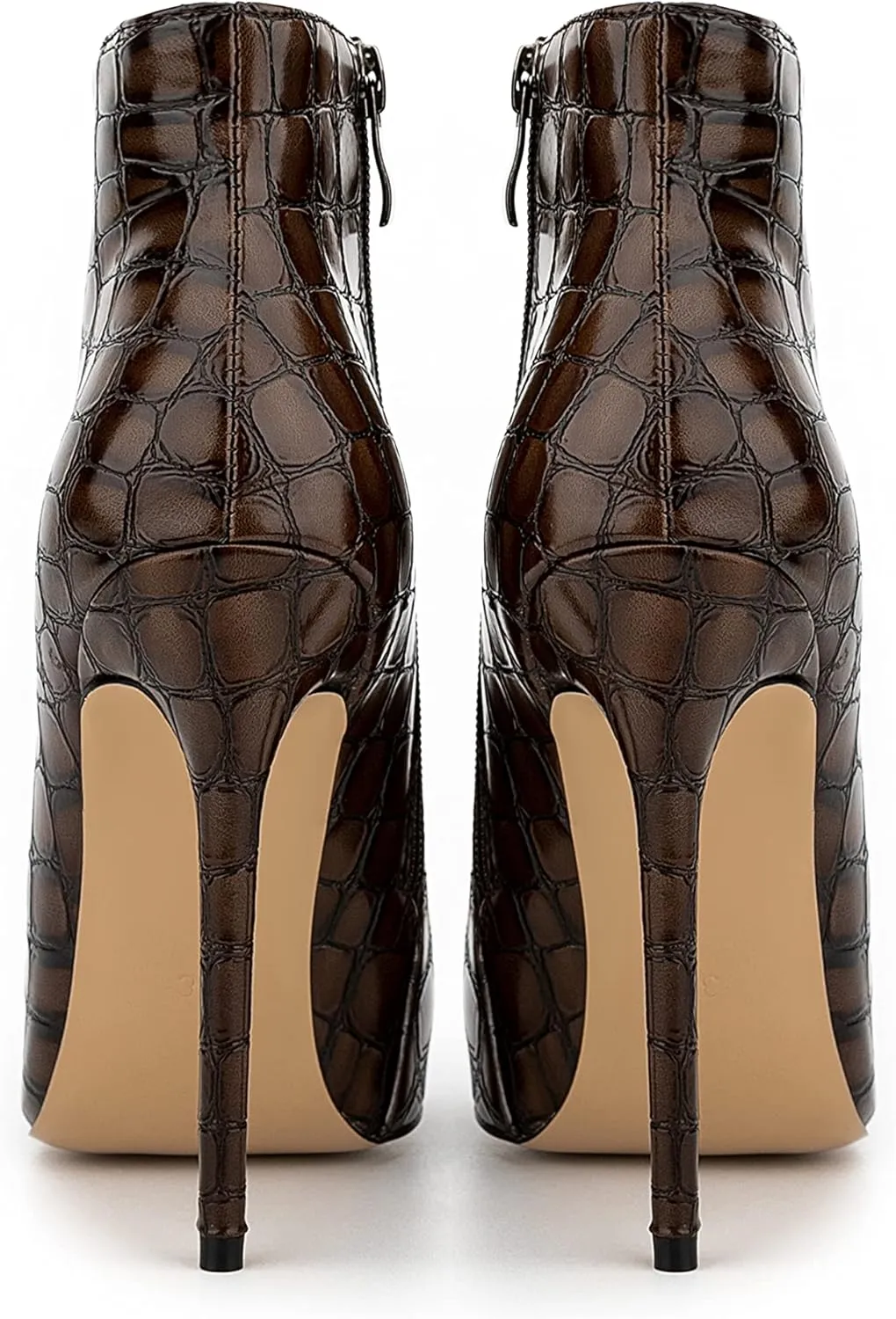 Women Vintage Printed Vegan Leather Pointed Toe Ankle Booties Stiletto High Heel Zipper Boots