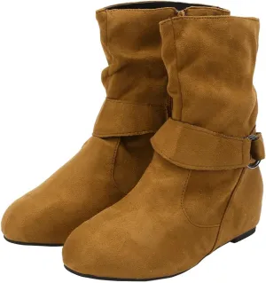 Women'Dressy Mid Calf Boots Women Fashion Low Heel Boots Low Heels Fashionable Casual Mid Calf Round Toe Women Boots
