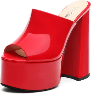 Women's 6 Inch Platform Heels Slip On Mules Sandals Open Peep Toe Sexy Chunky High Block Heels for Club Party Dressy Shoes