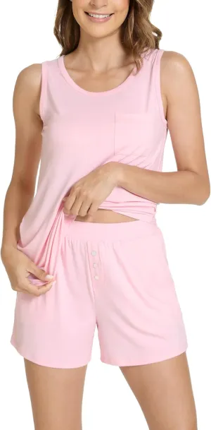 Women's Bamboo Viscose Pajamas Set - Sleeveless Tank Top and Sleep Shorts Summer Pjs Lightweight Cooling Sleepwear