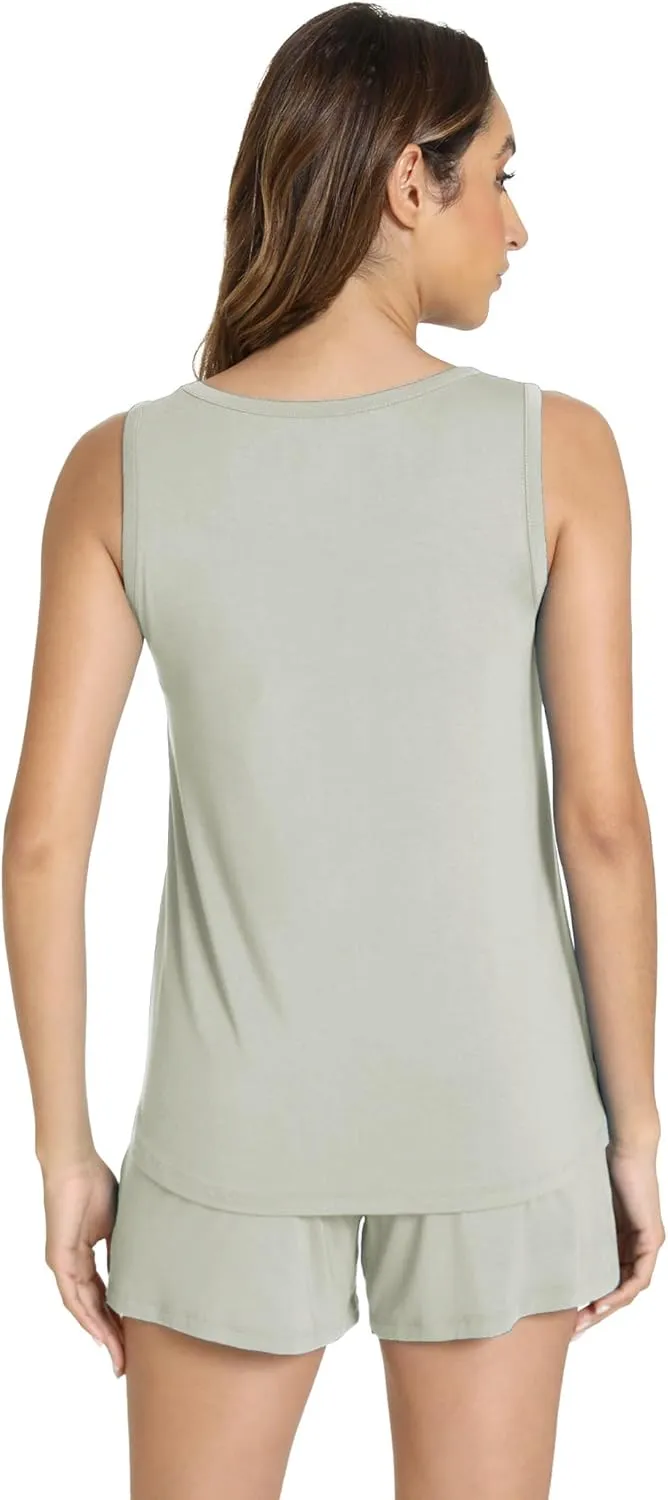 Women's Bamboo Viscose Pajamas Set - Sleeveless Tank Top and Sleep Shorts Summer Pjs Lightweight Cooling Sleepwear