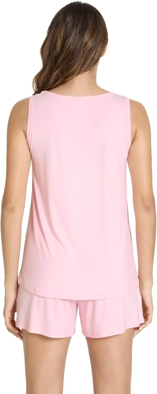 Women's Bamboo Viscose Pajamas Set - Sleeveless Tank Top and Sleep Shorts Summer Pjs Lightweight Cooling Sleepwear