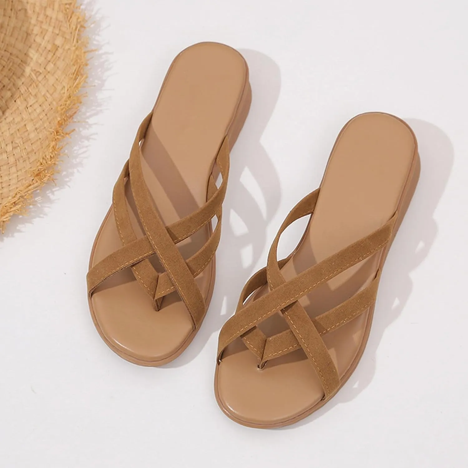 Women's Comfortable Thong Sandals Summer Casual Slip On Flat Beach Shoes with Sole for Outdoor Walking