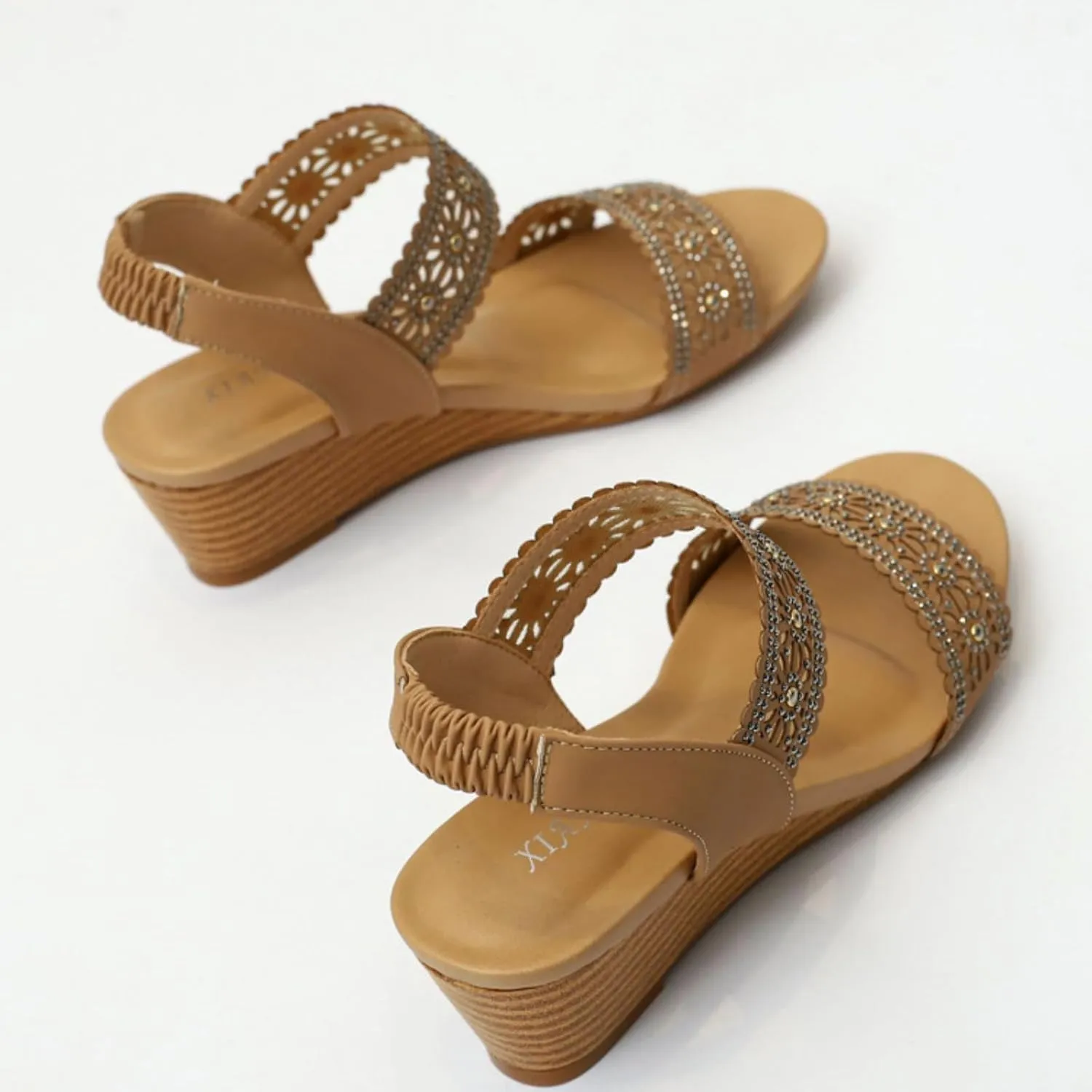 Womens Open Toe Espadrilles Dressy Low Wedge Sandals Slip on Elastic Ankle Strap Sandals, Hollow Out Breathable Low Heel Sandal Summer Casual Dress Shoes