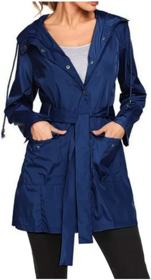 Women's Raincoats Waterproof Lightweight Raincoat with Hood Outdoor Windbreaker Rain Jacket Adjustable Waist