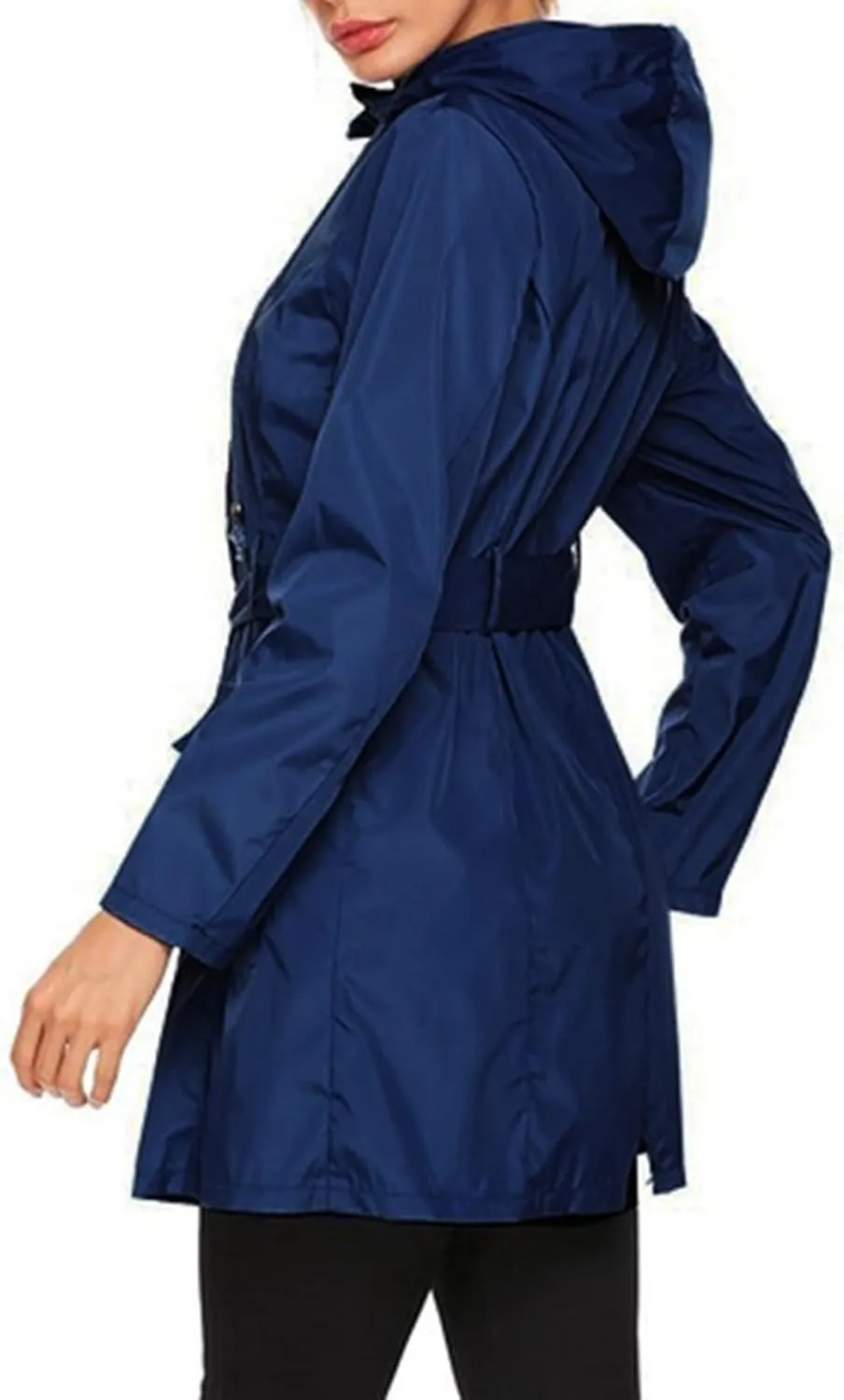 Women's Raincoats Waterproof Lightweight Raincoat with Hood Outdoor Windbreaker Rain Jacket Adjustable Waist