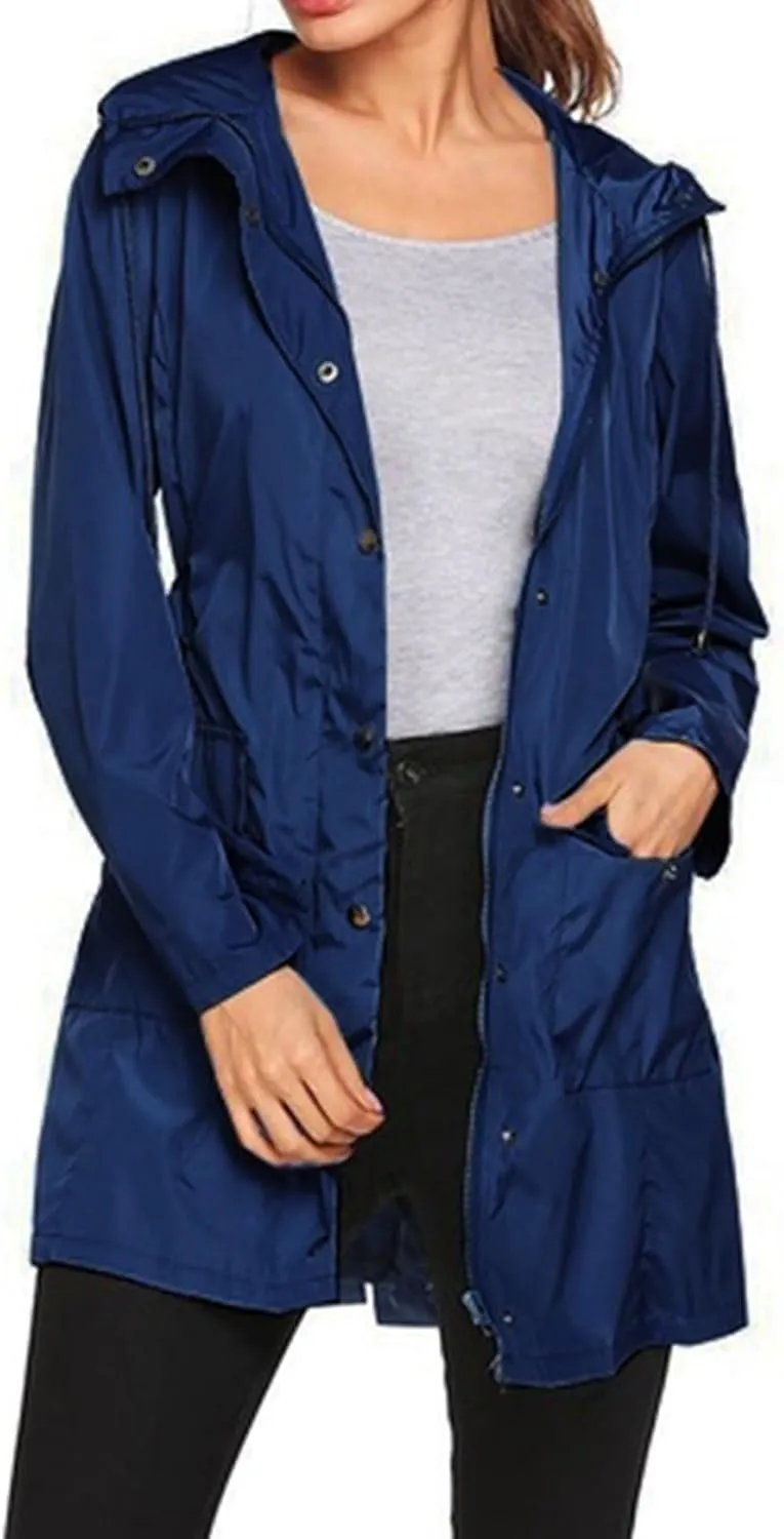 Women's Raincoats Waterproof Lightweight Raincoat with Hood Outdoor Windbreaker Rain Jacket Adjustable Waist