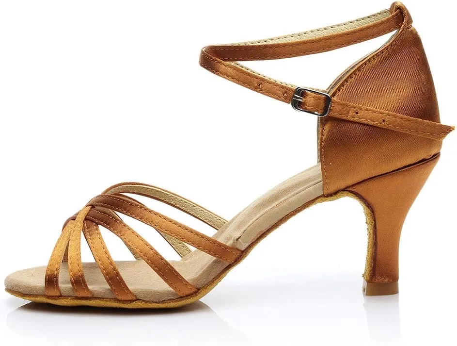 Womens Sandals Open Toe Buckle Mid Heels Latin Dance Shoes Ballroom Sandals Performance Practice Dancing Shoes