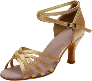 Womens Sandals Open Toe Buckle Mid Heels Latin Dance Shoes Ballroom Sandals Performance Practice Dancing Shoes
