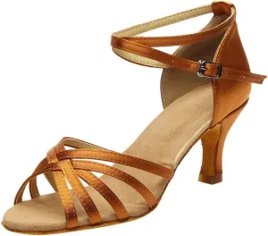 Womens Sandals Open Toe Buckle Mid Heels Latin Dance Shoes Ballroom Sandals Performance Practice Dancing Shoes