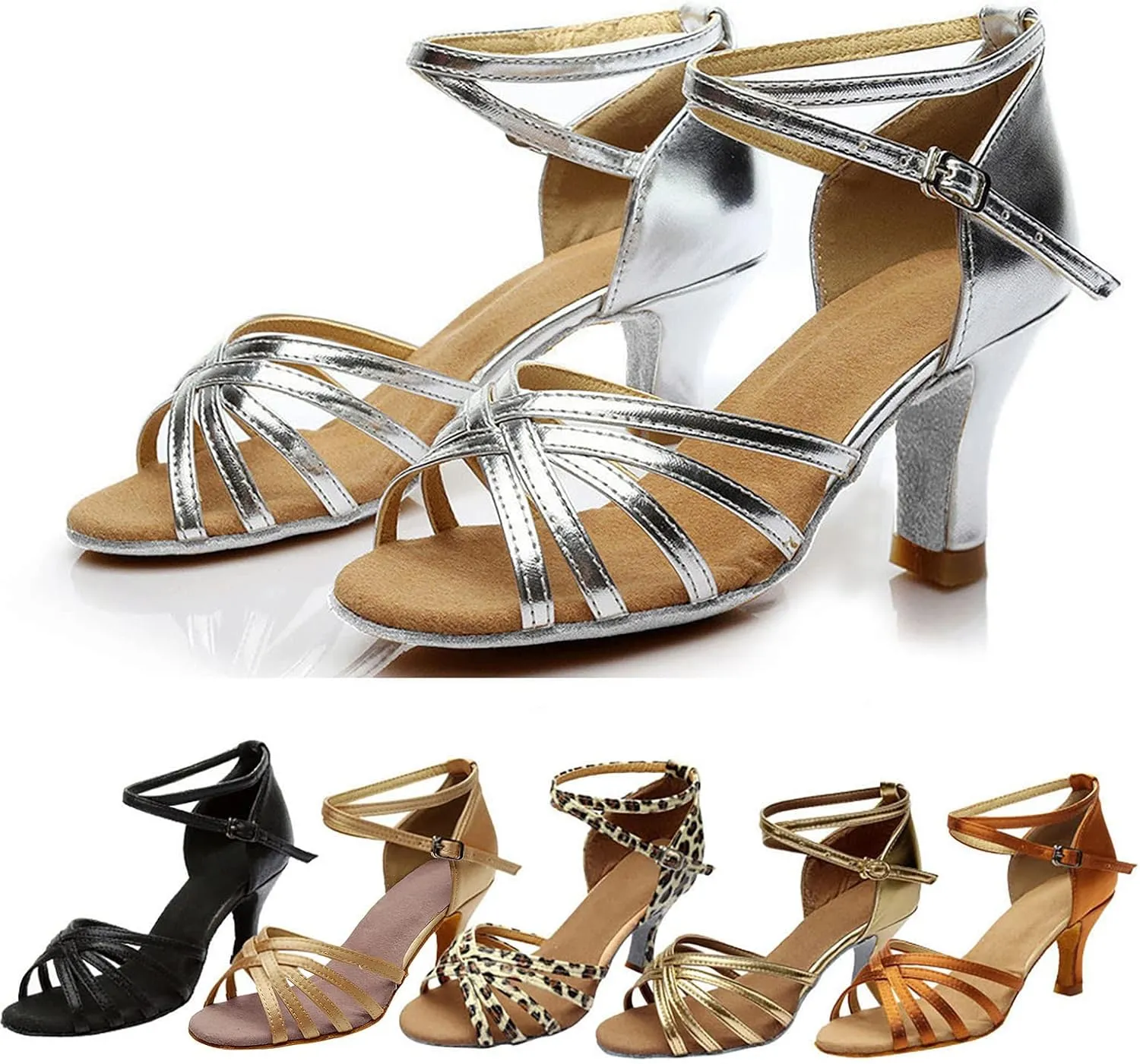 Womens Sandals Open Toe Buckle Mid Heels Latin Dance Shoes Ballroom Sandals Performance Practice Dancing Shoes