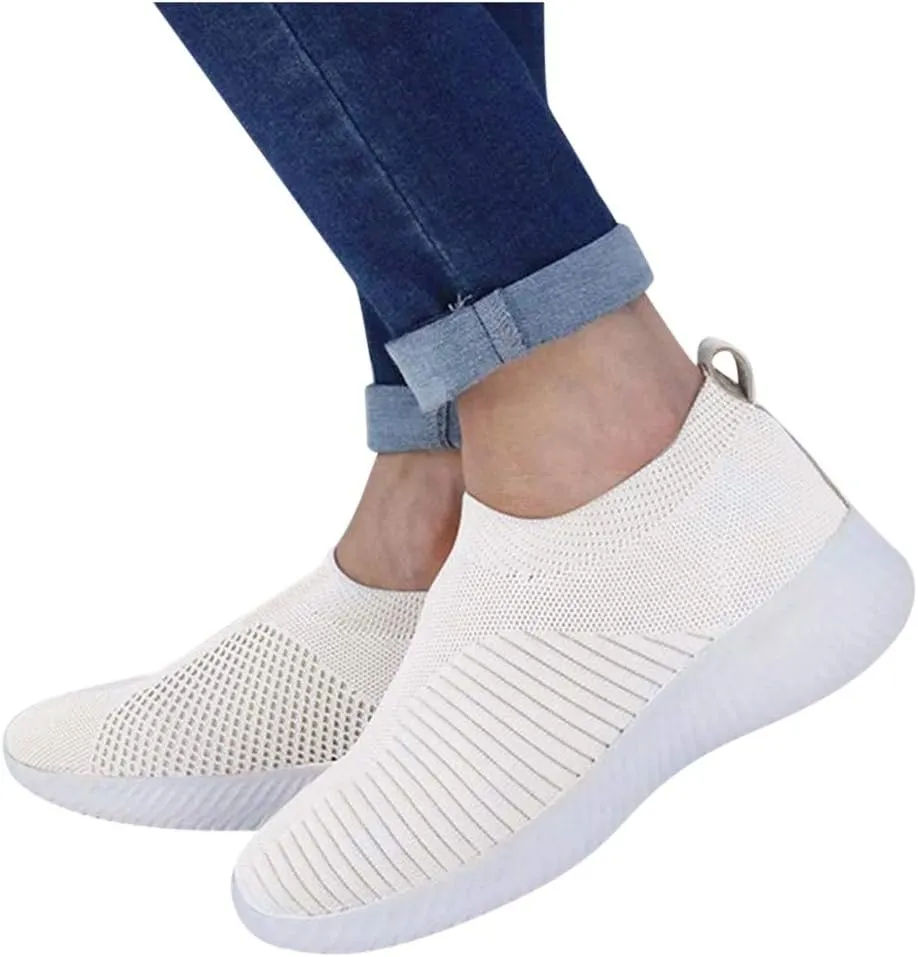 Women's Walking Sock Shoes Elastic Knit Lightweight Slip on Breathable Yoga Sneakers Comfortable Mesh Running Sports Shoes