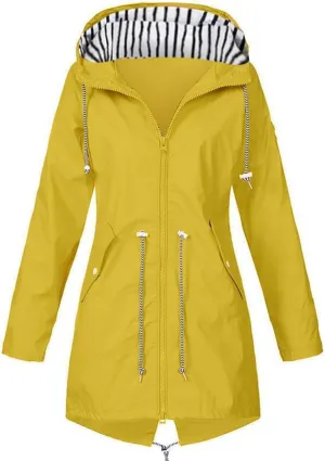 Women's Waterproof Rain Jacket Lightweight Hooded Windproof Jaket Adjustable Hiking Outdoor Windbreaker with Pockets