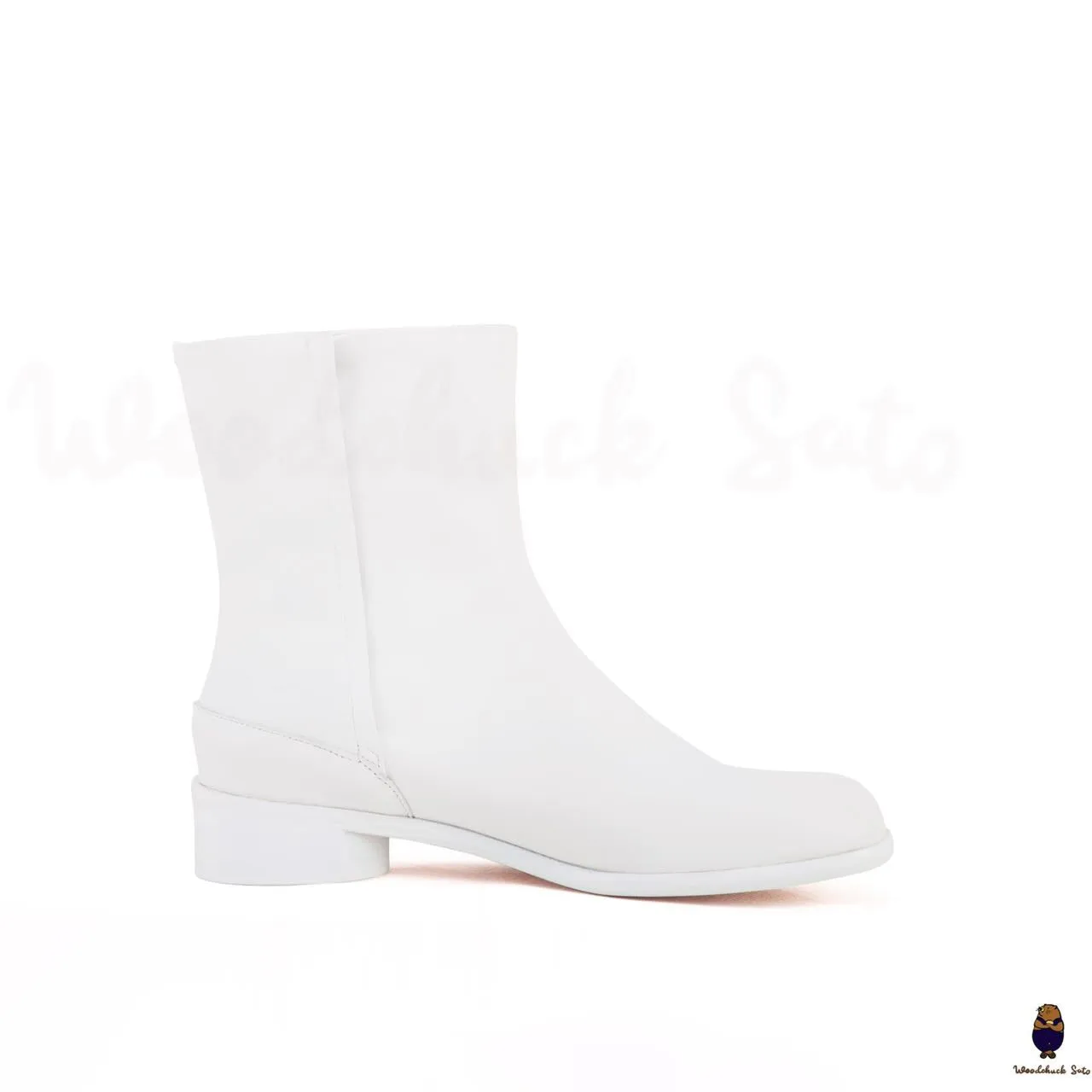 WoodChuckSato Women's Men's White Tabi Split-Toe Cow Leather Boots with 3cm Heel Height Sizes EU 35-48