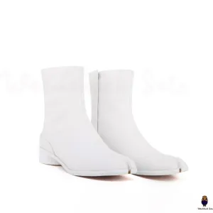WoodChuckSato Women's Men's White Tabi Split-Toe Cow Leather Boots with 3cm Heel Height Sizes EU 35-48