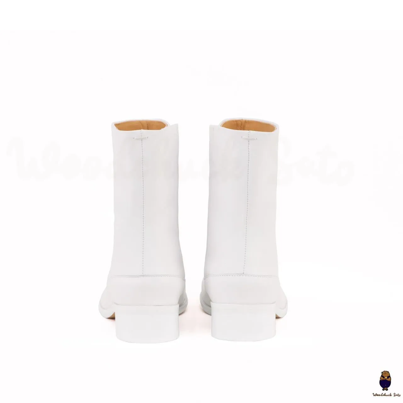 WoodChuckSato Women's Men's White Tabi Split-Toe Cow Leather Boots with 3cm Heel Height Sizes EU 35-48