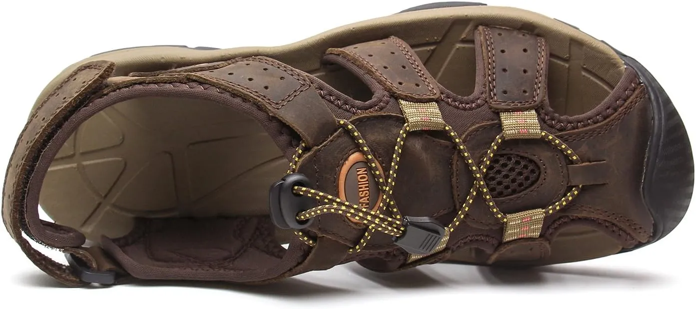 YoCool Men's Fisherman Sandals Leather Closed Toe Athletic Sport Casual Beach Water Sandals