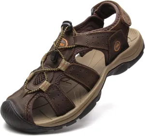 YoCool Men's Fisherman Sandals Leather Closed Toe Athletic Sport Casual Beach Water Sandals