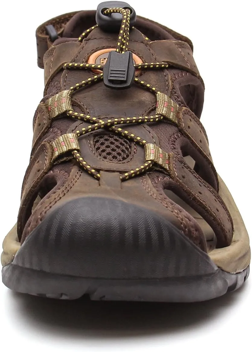 YoCool Men's Fisherman Sandals Leather Closed Toe Athletic Sport Casual Beach Water Sandals