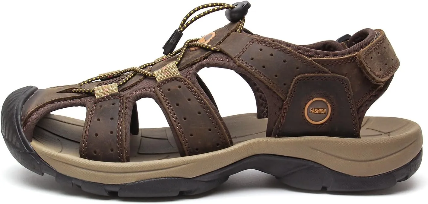 YoCool Men's Fisherman Sandals Leather Closed Toe Athletic Sport Casual Beach Water Sandals